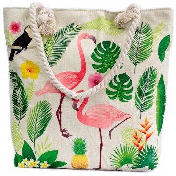 Plážová taška – Plameňáci a květiny